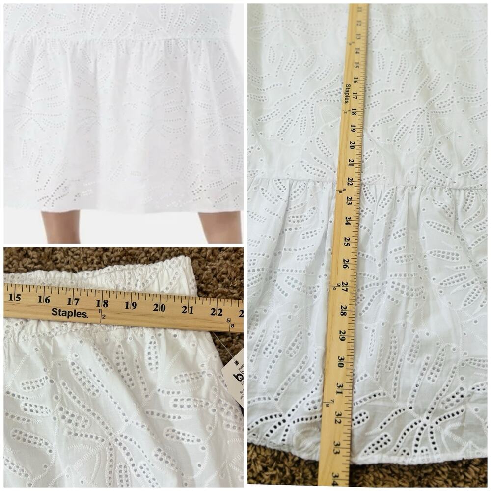 White Eyelet Midi Skirt 1X Tiered Cotton Boho Cottagecore Elastic Waist - Picture 8 of 11